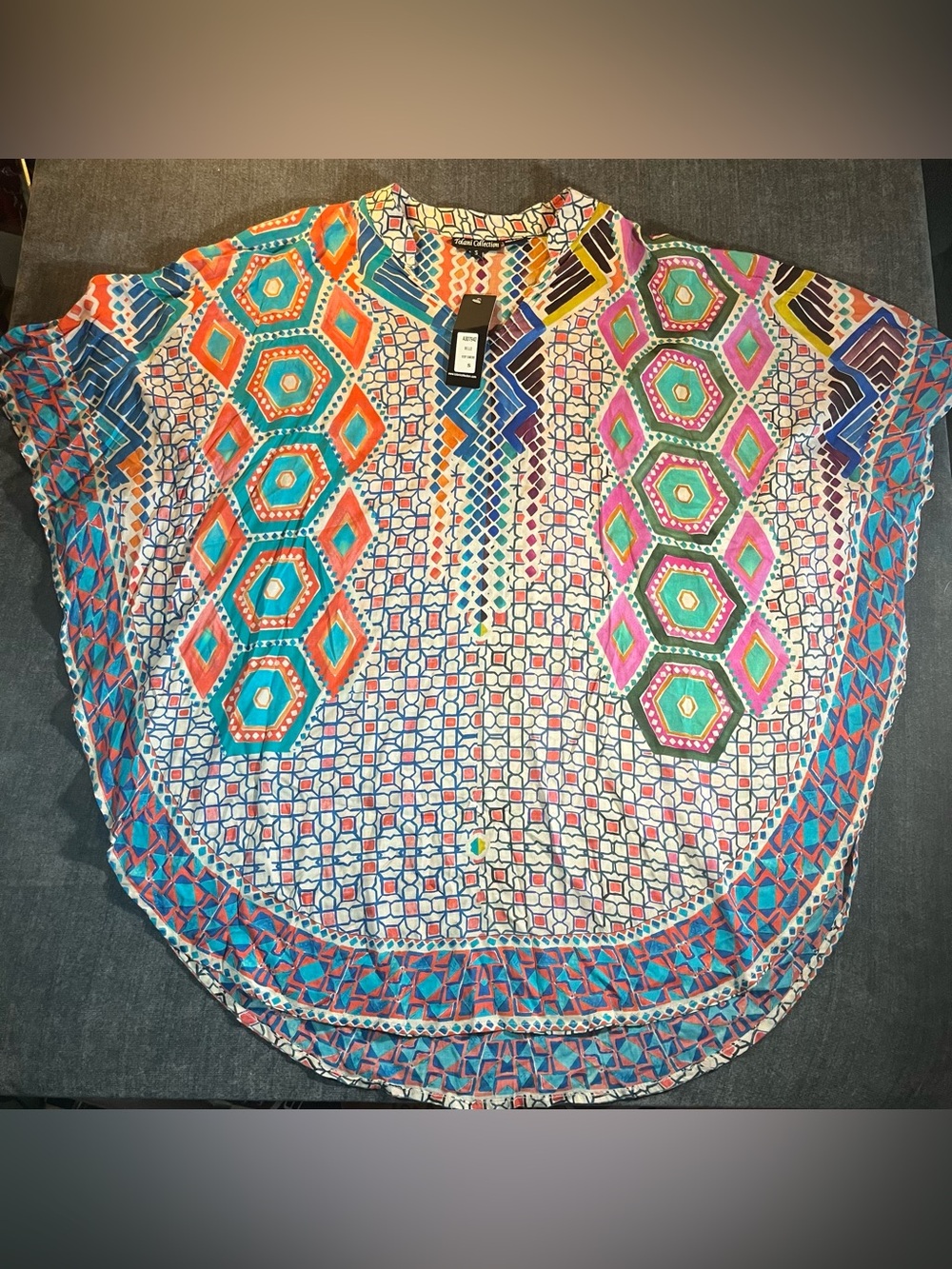 Tolani Collection Geometric Top Size S Multicolor Summer Boho Flowy Indian Tunic